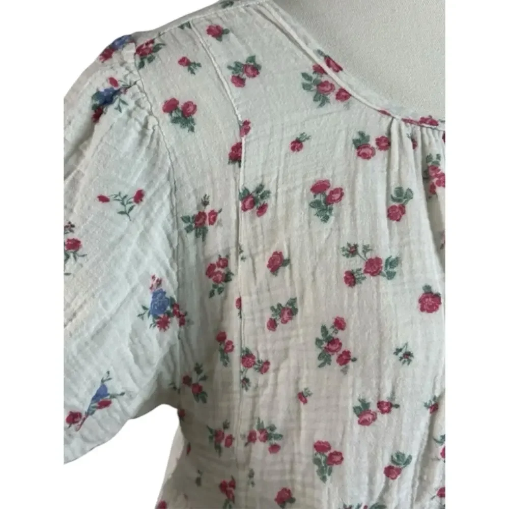 Free People Dainty Chloe Printed Top Floral XL Cottage Bow Gauze Shabby Chic
